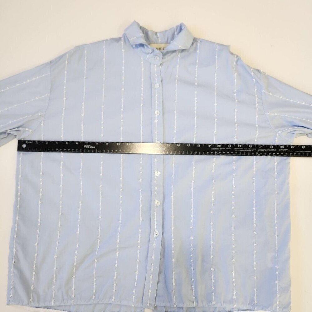Tish Cox Button Up Blouse M/L Light Blue Swiss Dot Stripe‎ Cotton Oversized - Picture 7 of 11